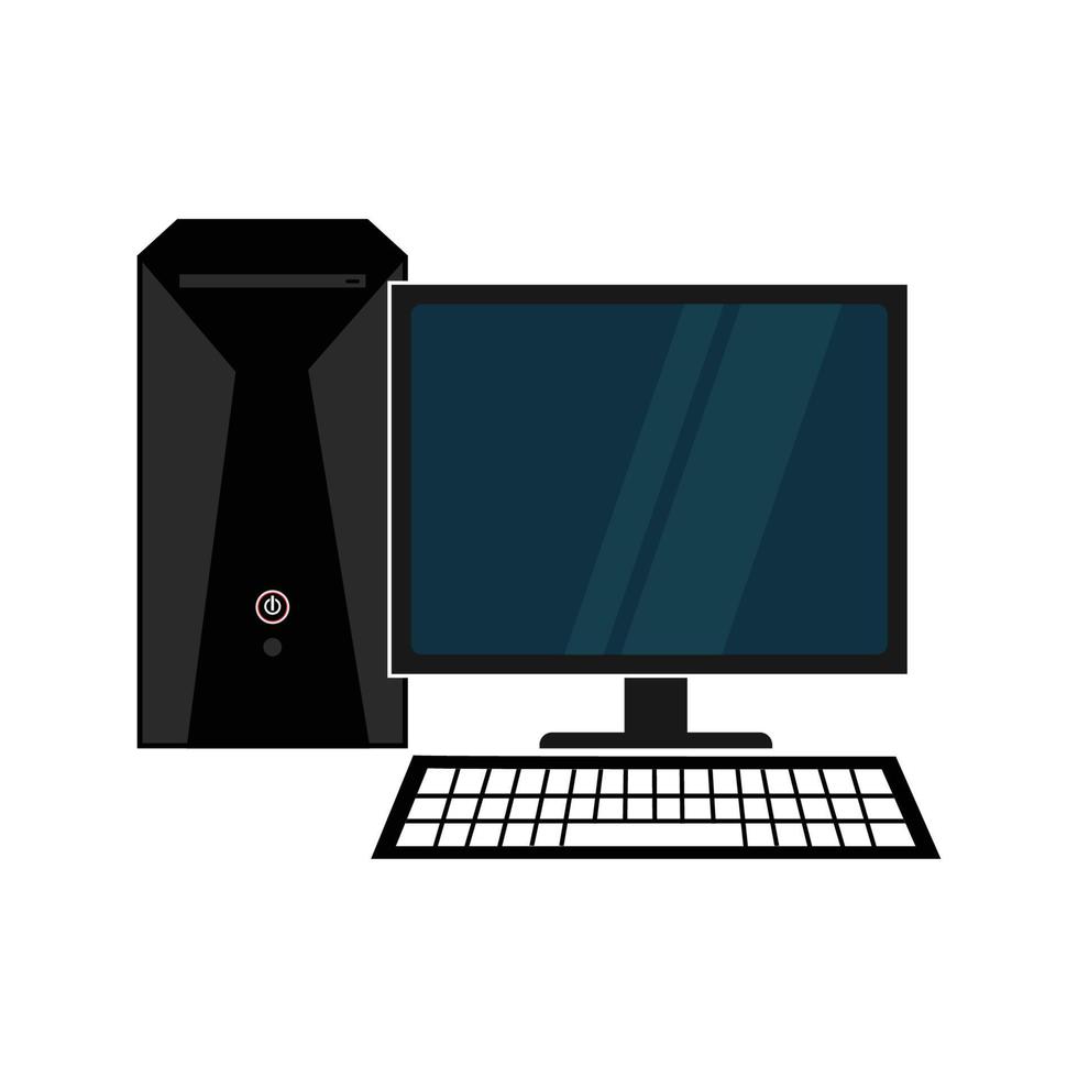 Desktop computer with wireless keyboard and desktop computer vector flat illustration