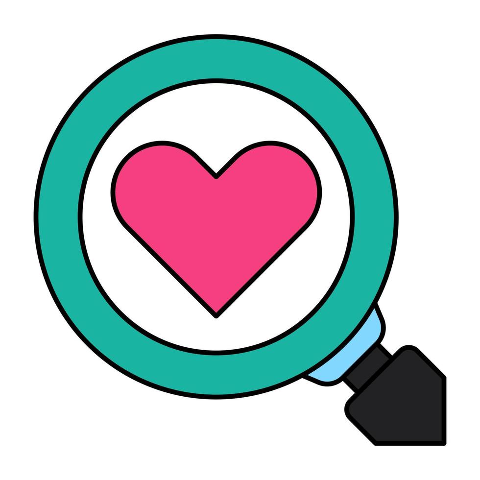 Heart under magnifying glass, concept of search love vector