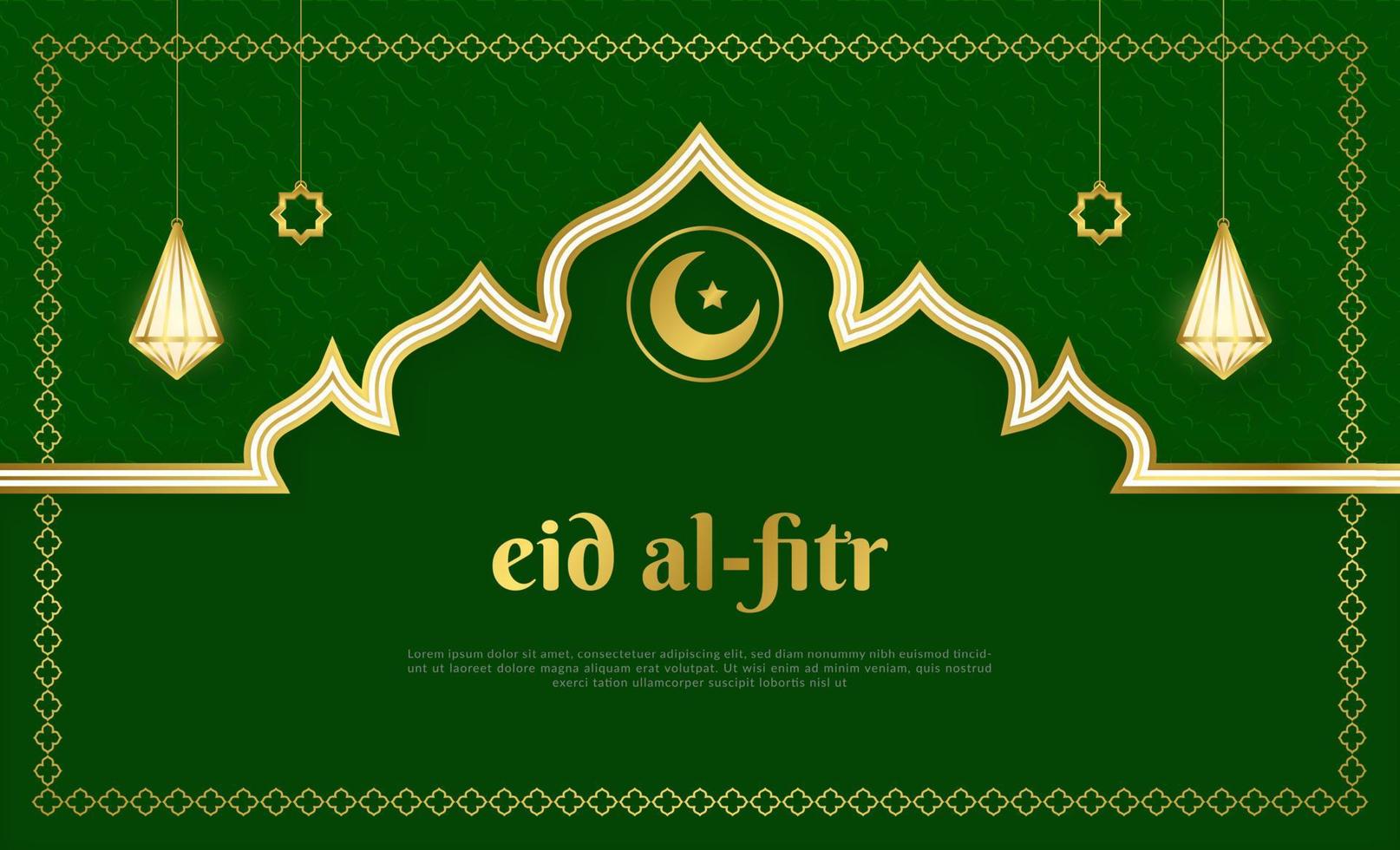 Eid mubarak islamic background with realistic golden lantern vector