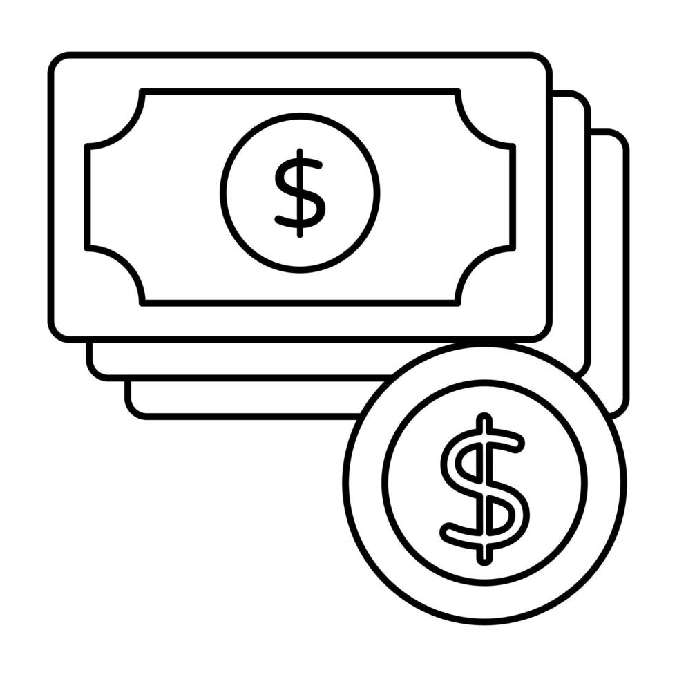 Banknotes with coin, concept of finance icon vector