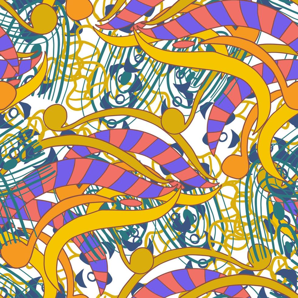 Modern striped doodle fantasy messy geometric shapes seamless pattern. Infinity abstract card, layout. Creative background with geo shapes. Textile, fabric, wrapping paper. vector