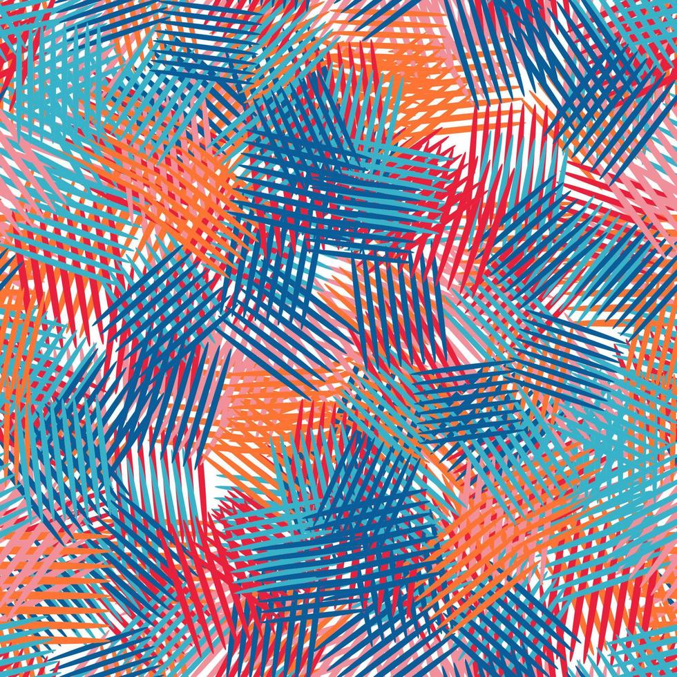 Modern striped fantasy messy geometric shapes seamless pattern. Infinity abstract card, layout. Creative background with geo shapes. vector