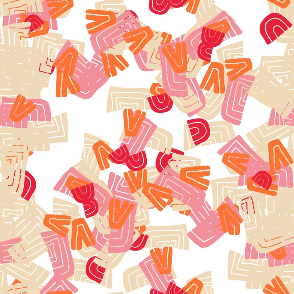 Fantasy messy freehand doodle geometric shapes seamless pattern.  Infinity ditsy scribble abstract card, layout. Creative background. Textile, fabric, wrapping paper. vector