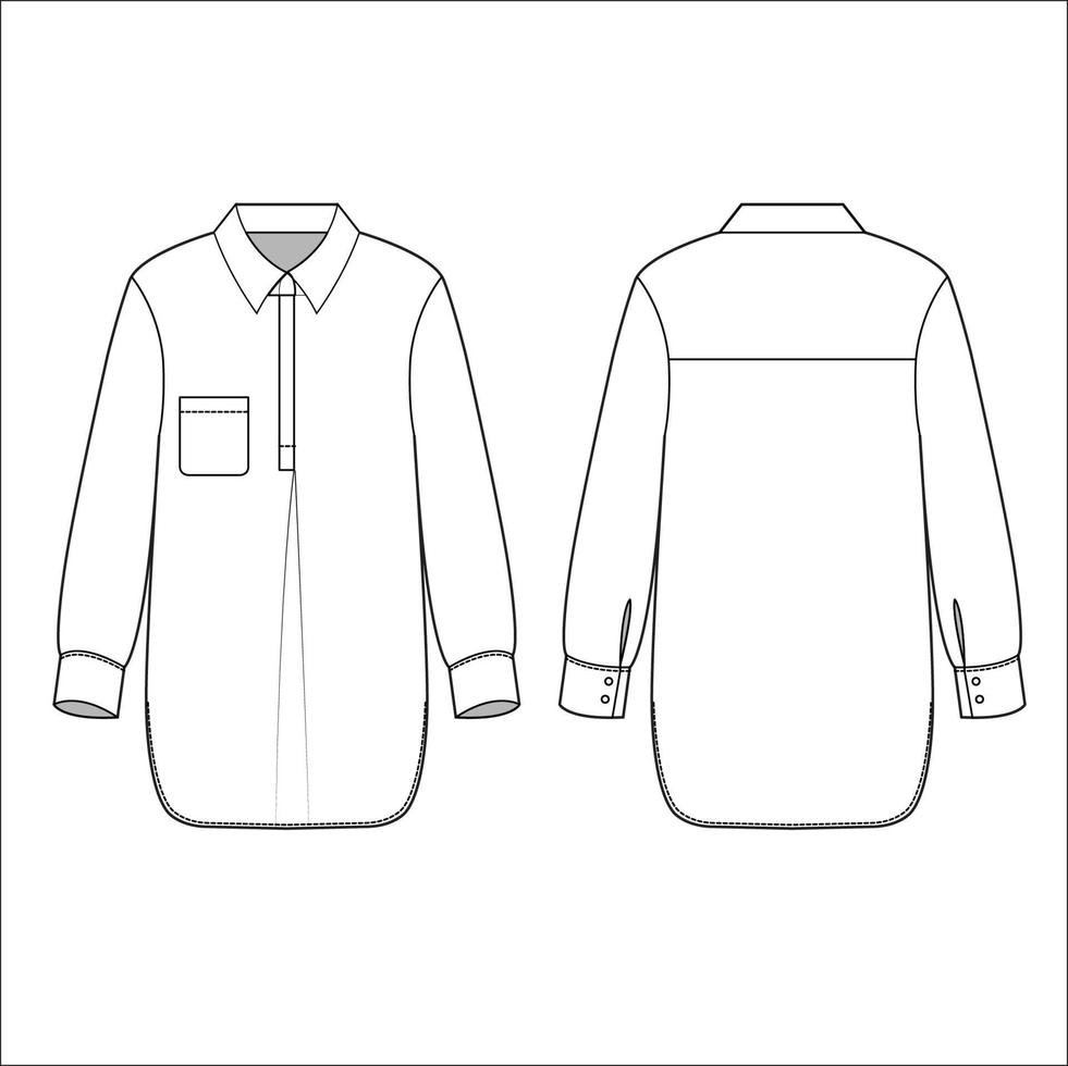 Premium Vector  Longsleeve denim womans shirt back and front technical  flat sketch vector illustration