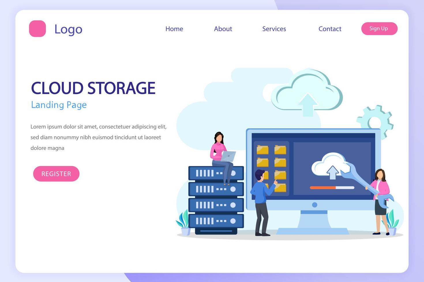 Data center. Hosting, cloud storage, server storage. Big data. flat vector