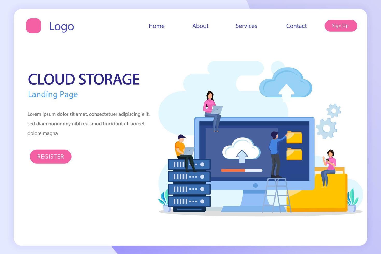 Data center. Hosting, cloud storage, server storage. Big data. flat vector