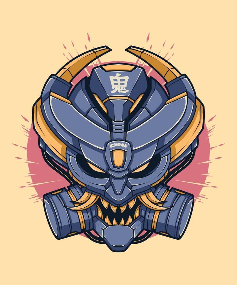 Oni Demon Robot Head Illustration vector