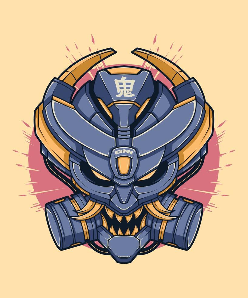 ilustración de cabeza de robot demonio oni vector