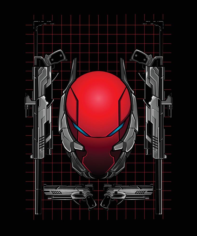 Robot Head With Weapon Vector Illustration