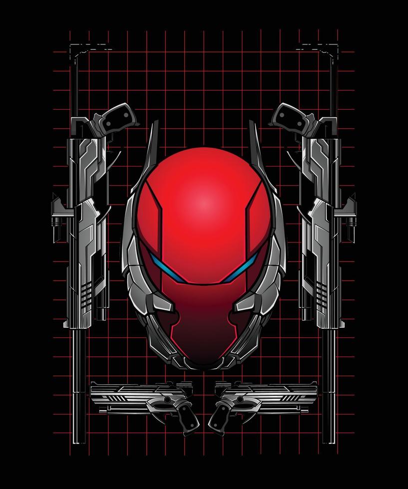 Robot Head With Weapon Vector Illustration