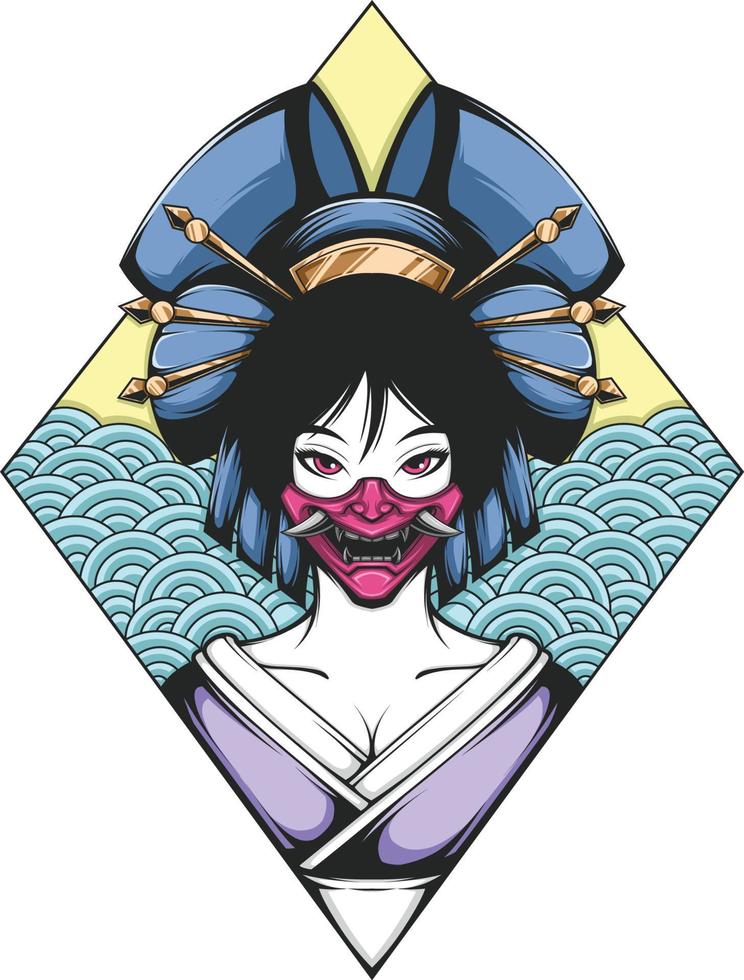 Geeisha Girl Oni Mask Vector Illustration