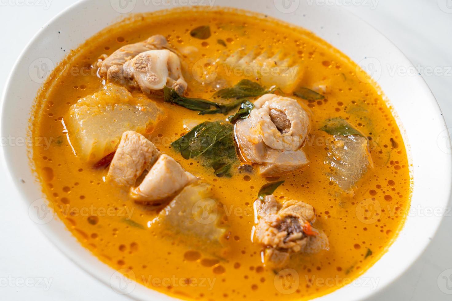 Chicken curry soup with roti photo