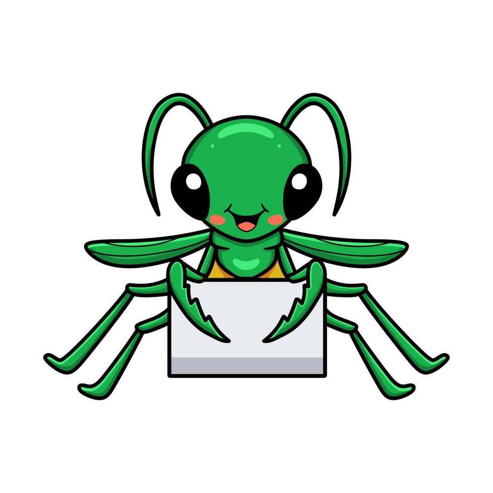 Cute little mantis cartoon with blank sign vector