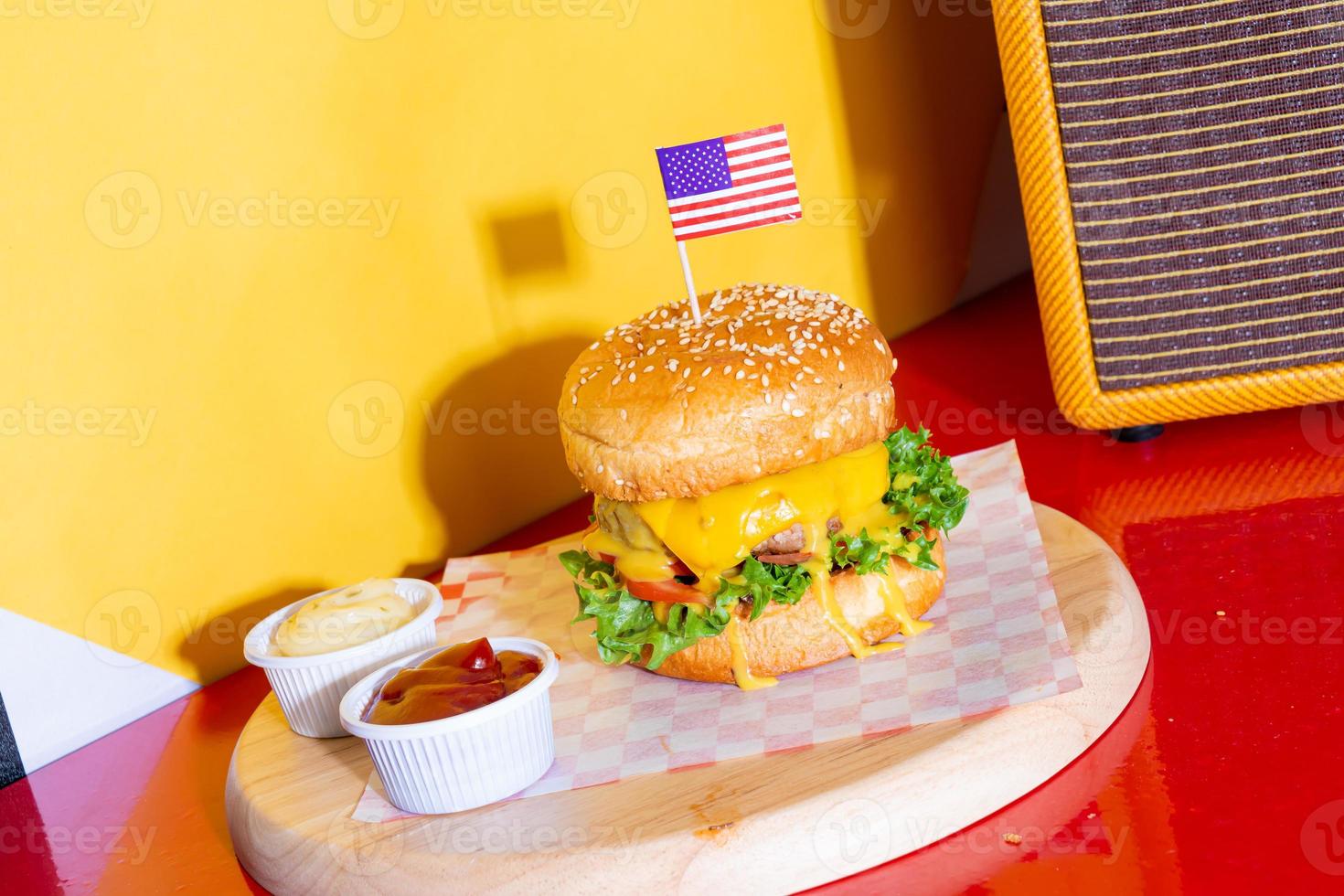 honey mustard burger - pork with cheese and honey mustard sauce burger photo