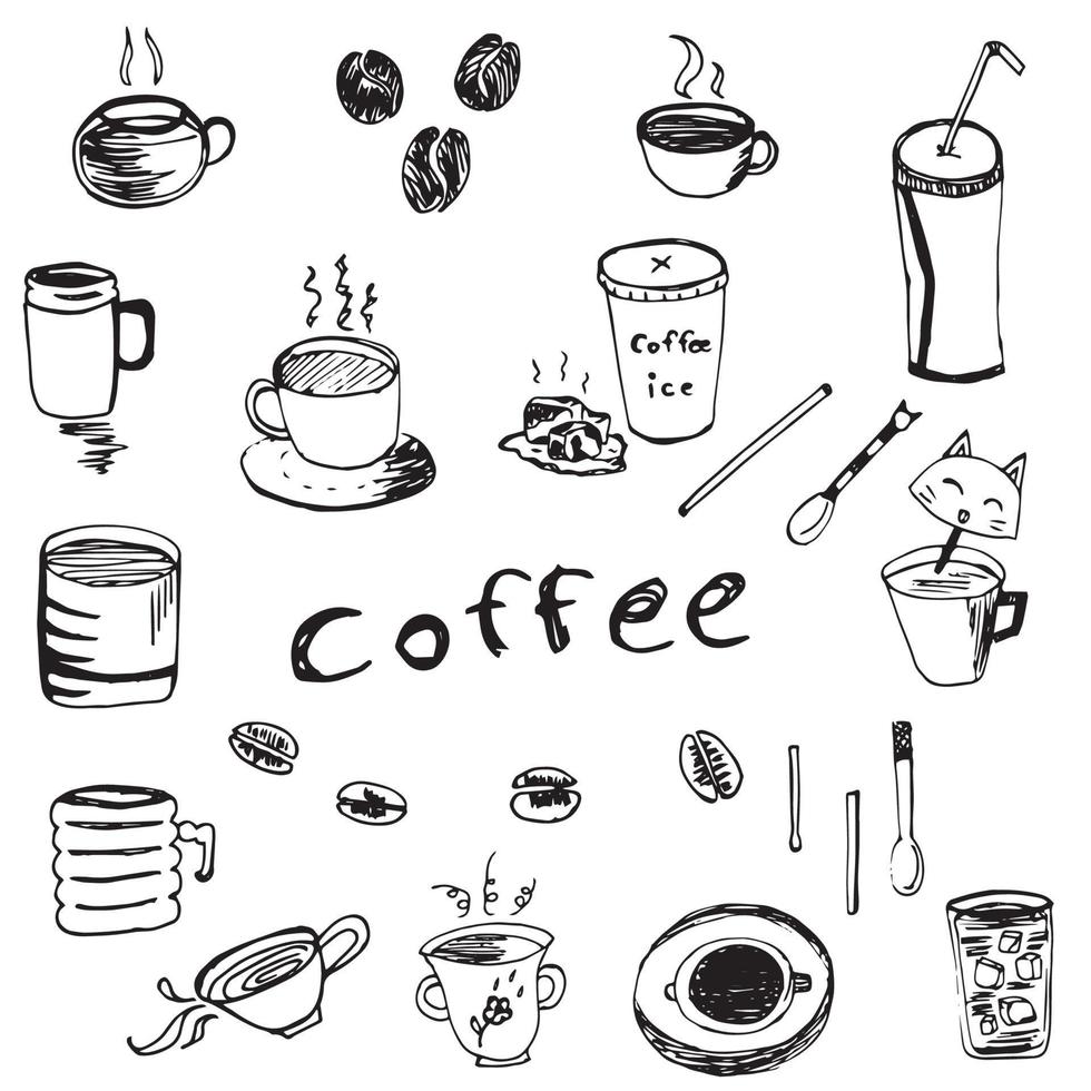 lindos accesorios de café, granos de café, diseño de vectores de colección de tazas y fabricantes