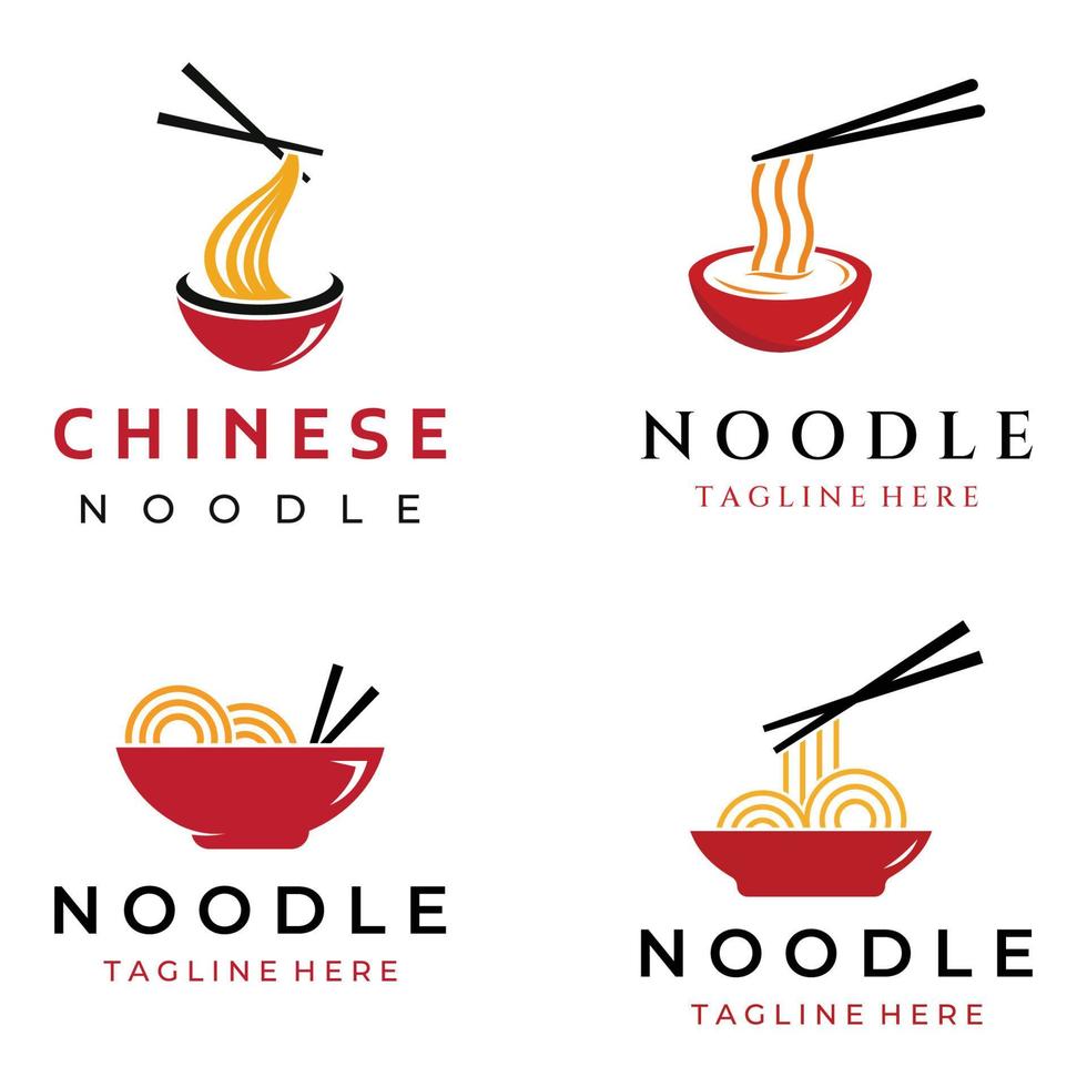 Logo design template for delicious chinese and japanese noodle soup and ramen dishes asian types of food. Logos for businesses, restaurants, cafes and shops. vector