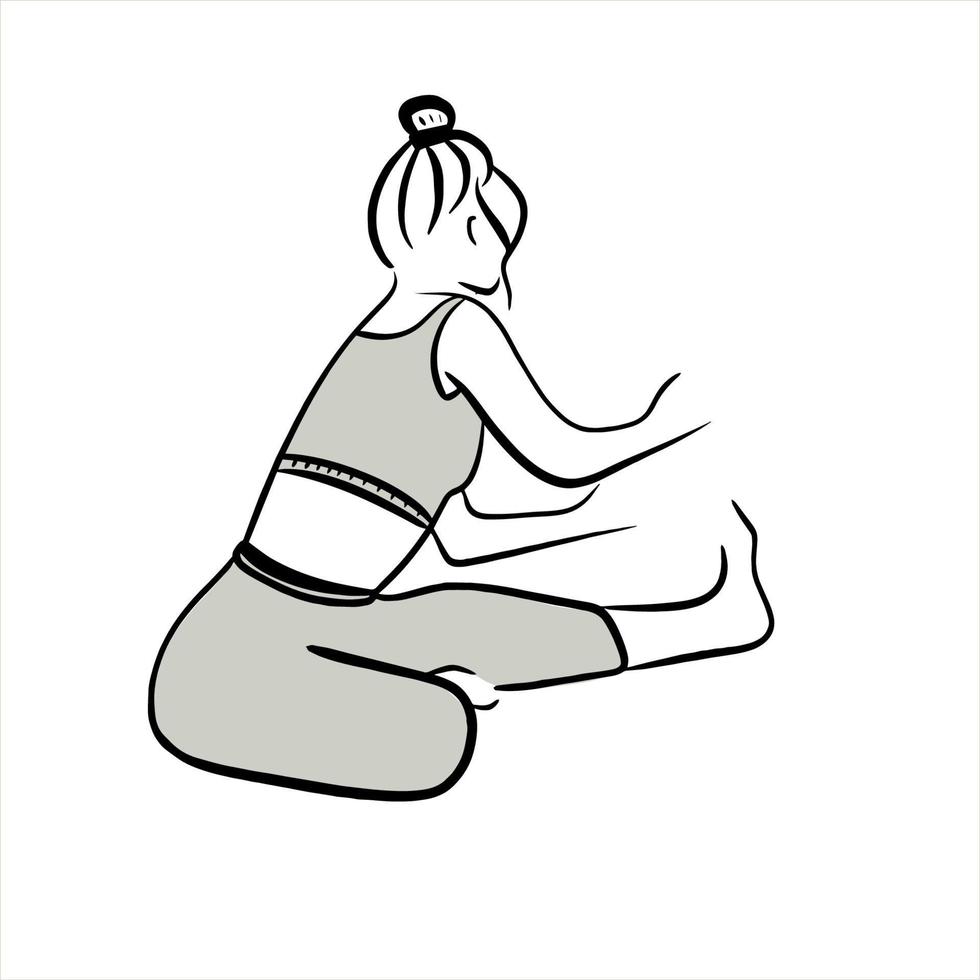 the girl is doing yoga. back exercise. workout. stretching. black and white outline illustration. sport woman. trainer. Instructor. fitness. outline vector