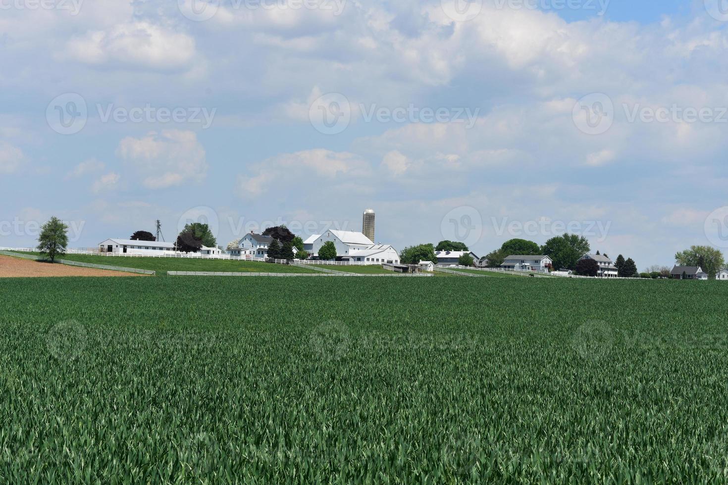 granja amish en el oeste de pennsylvania rodeada de tierra foto