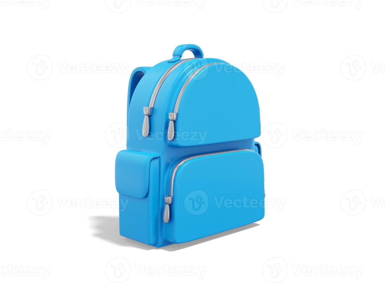 Realistic blue school city backpack on white background. 3d rendering. photo