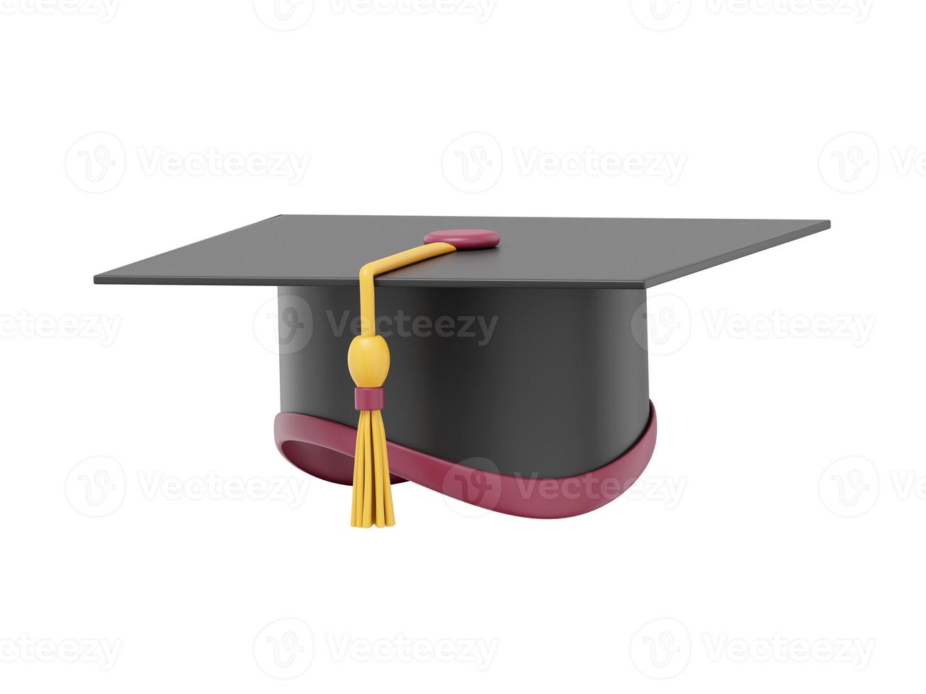 Graduate cap. Mortar board for a student at a university, school, college. 3D rendering. Realistic black icon on white background photo