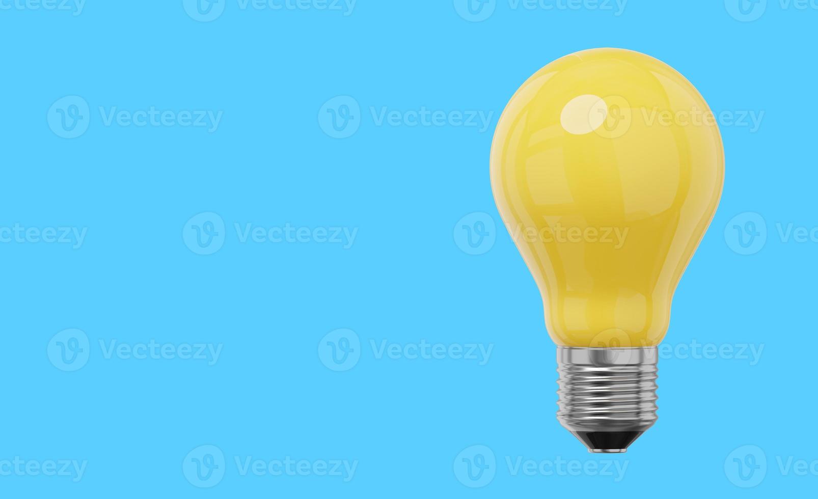 Realistic yellow light bulb. 3D rendering. Icon on blue background, text space. photo