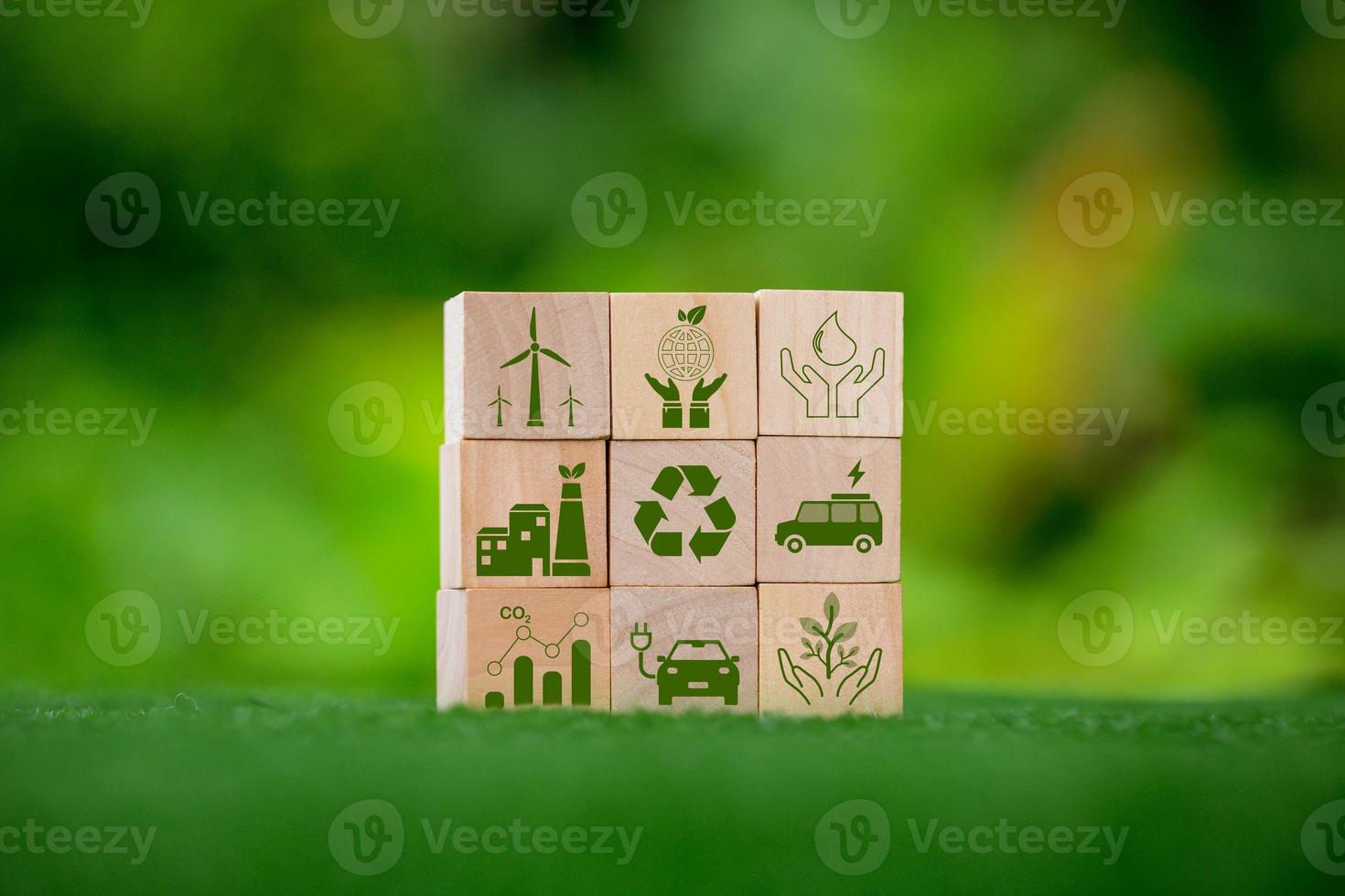 Net zero greenhouse gas emissions reduction with carbon credit concept. Reduce carbon dioxide e.g. renewable energy production improve the efficiency of transportation reduce environmental pollution. photo