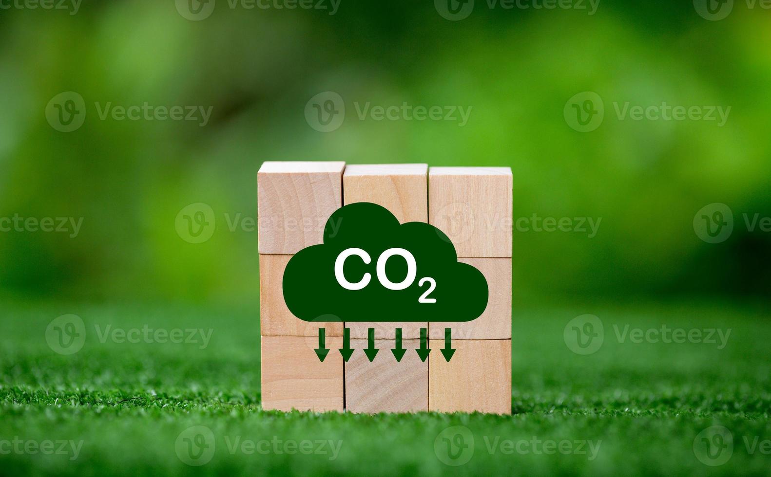 Net zero greenhouse gas emissions reduction with carbon credit concept. Reduce carbon dioxide e.g. renewable energy production improve the efficiency of transportation reduce environmental pollution. photo