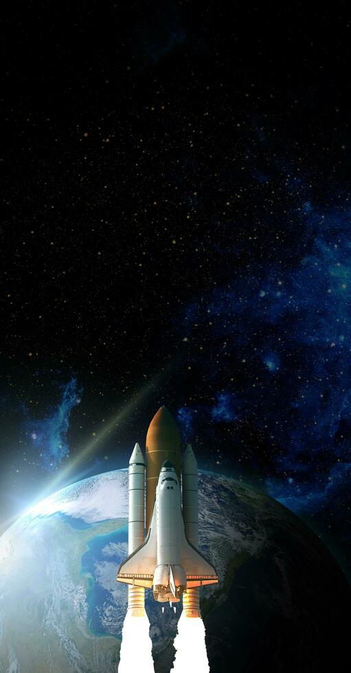Space Shuttle takes off into space. Elements of this image furnished by NASA. photo