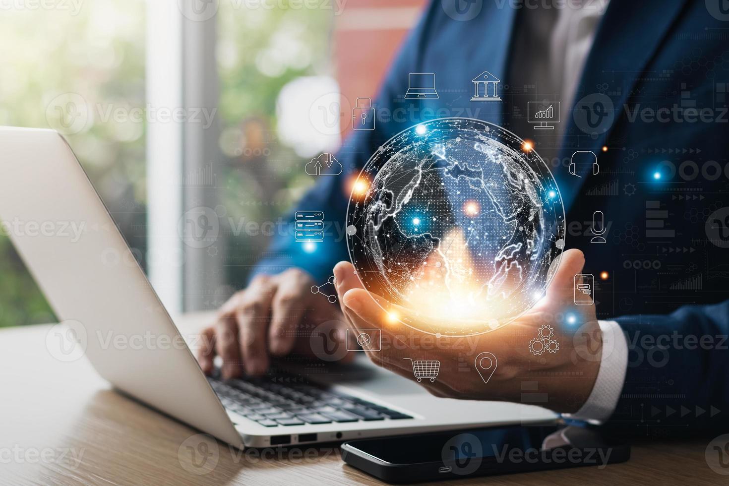 Digital transformation technology strategy,the transformation of ideas and the adoption of technology in business in the digital age, enhancing global business capabilities. photo