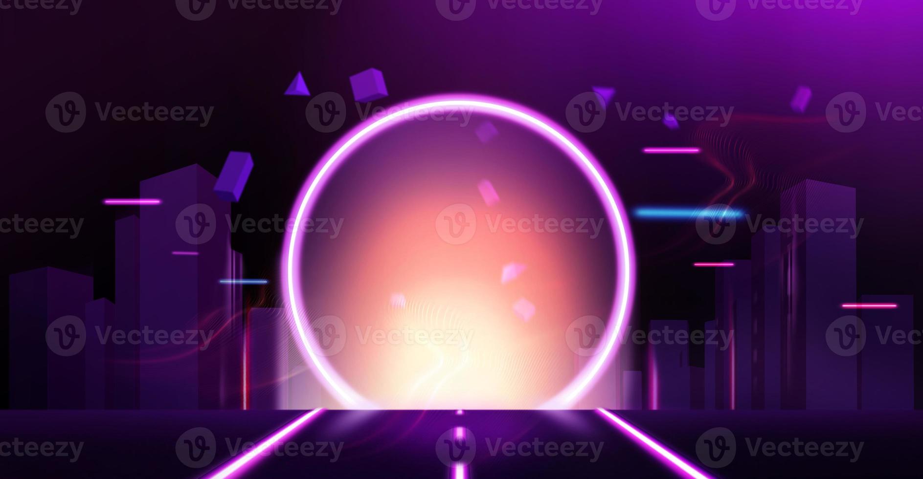 Metaverse, Futuristic Background. Ring Door of New Technology, Web3.0, Blockchain and the Next Layer of the Internet .Dark tone Scene with Elements of 3d, Graphic and Neon Light photo