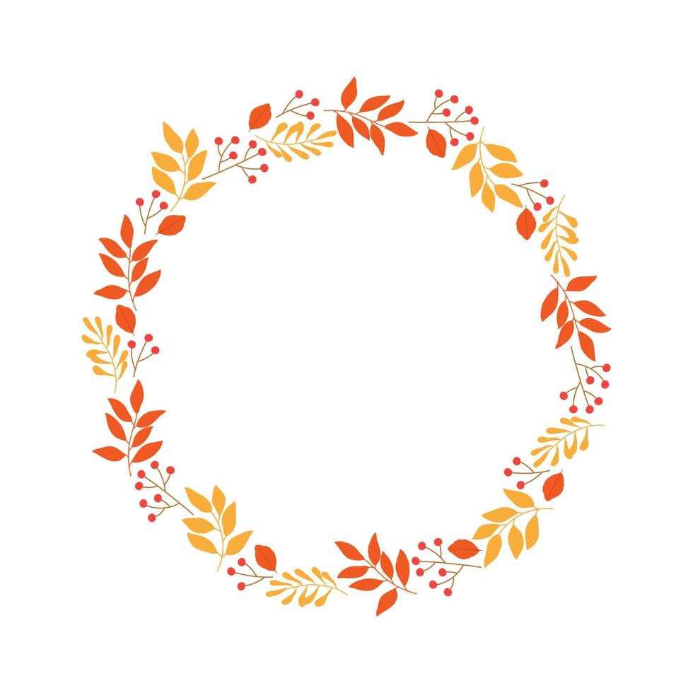 Round frame with autumn twigs and berries. Template for autumn decorative design vector