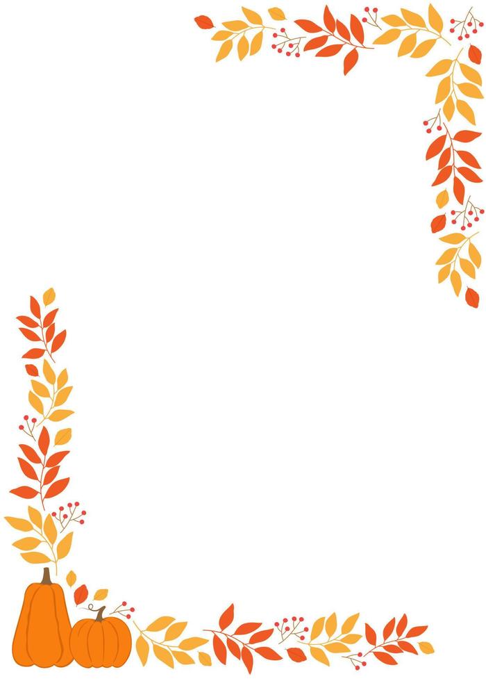 Frame with autumn twigs, berries and pumpkins. Template for autumn decorative design vector