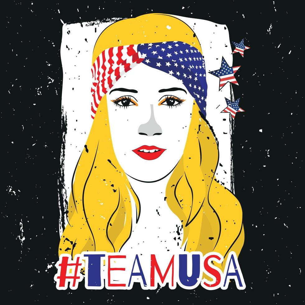 Happy Fourth of July. Independence Day in the USA is illustrated with a young woman wearing a head bandana with American flag vector