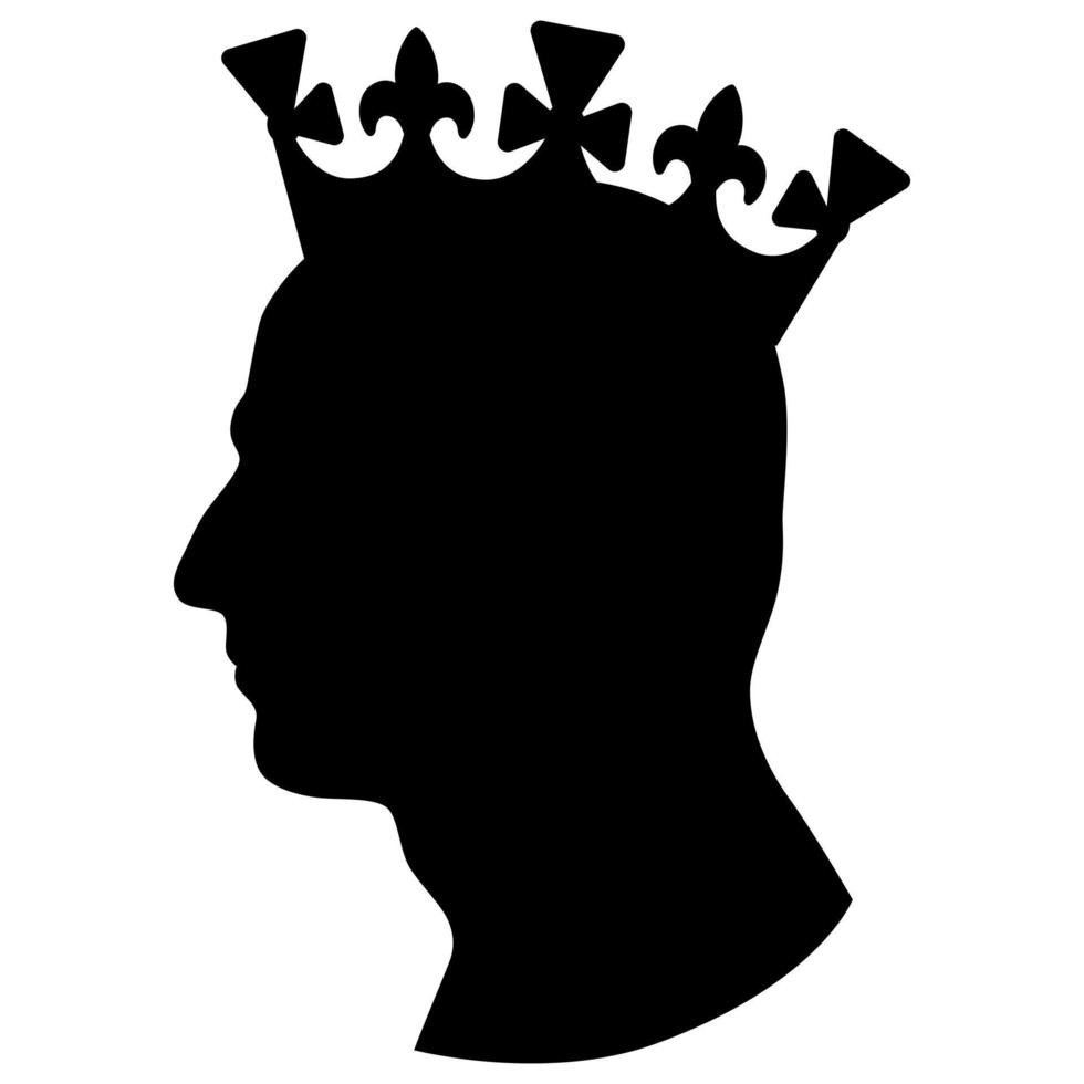 Silhouette profile of King Charles III. New king of England Charles III in crown profile black silhouette. llustration of Prince of Wales. New British monarch. vector