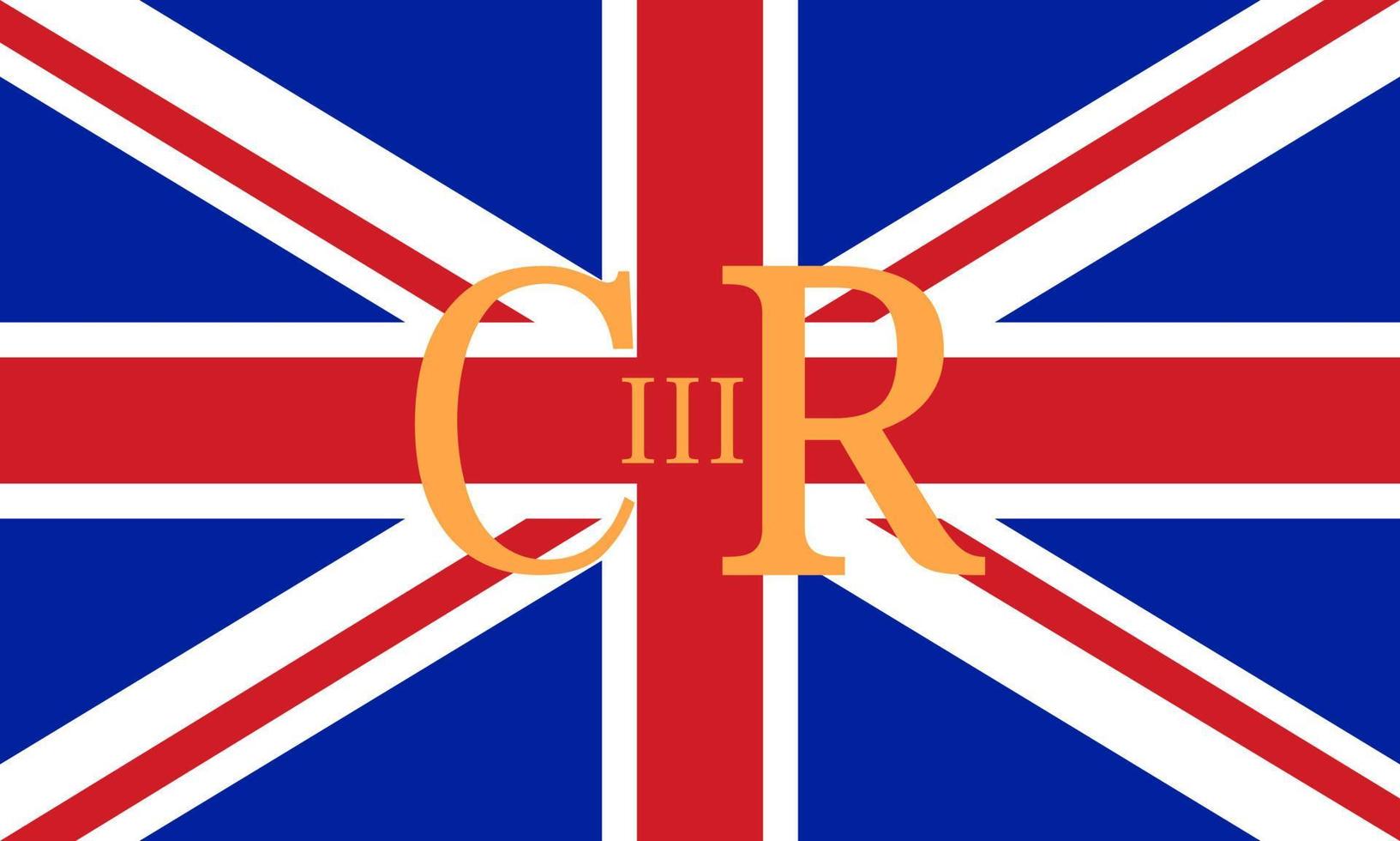 Royal Cypher of King Charles III on British flag. New British monarch. Prince Charles of Wales becomes King of England. vector