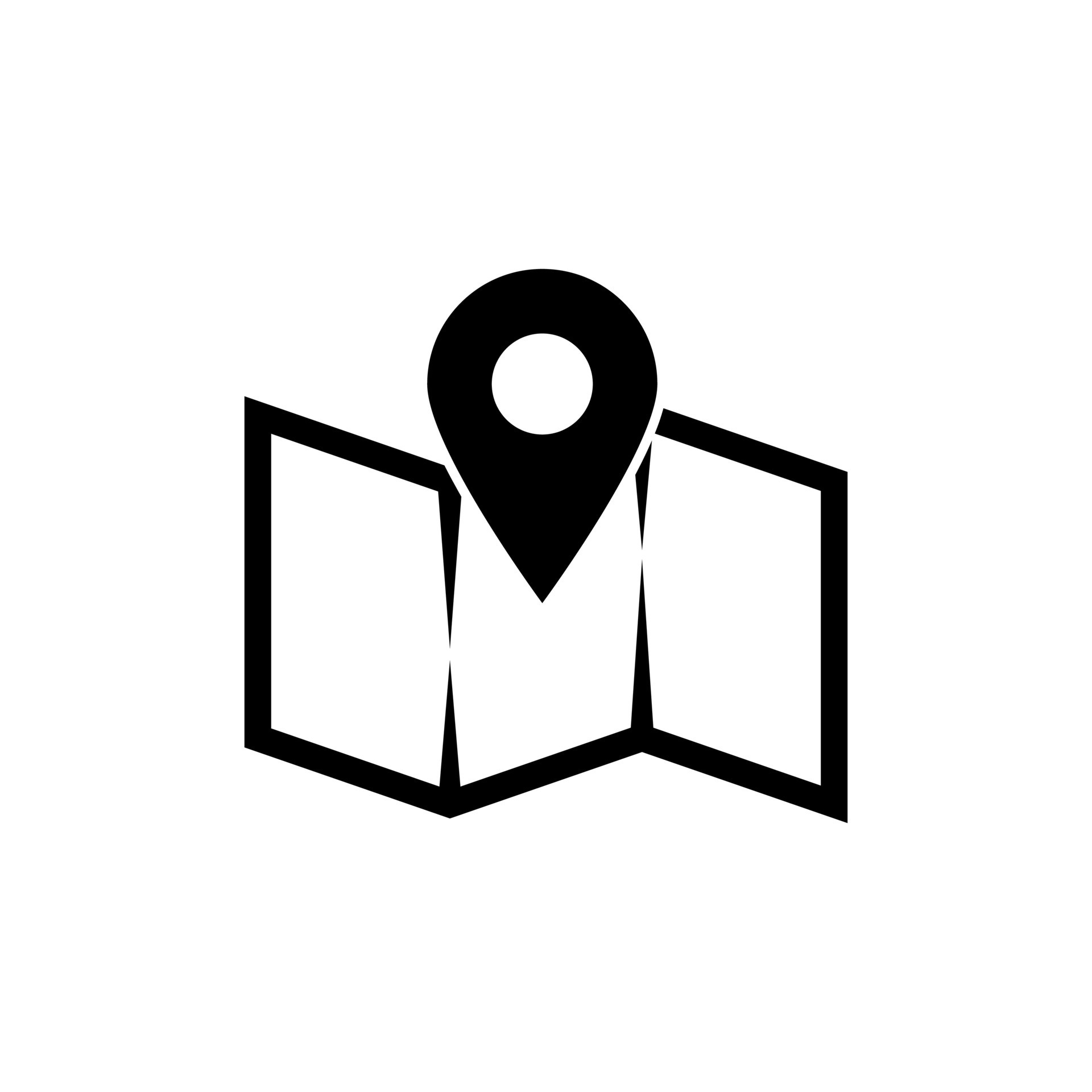 black and white color map and location icon on isolated background