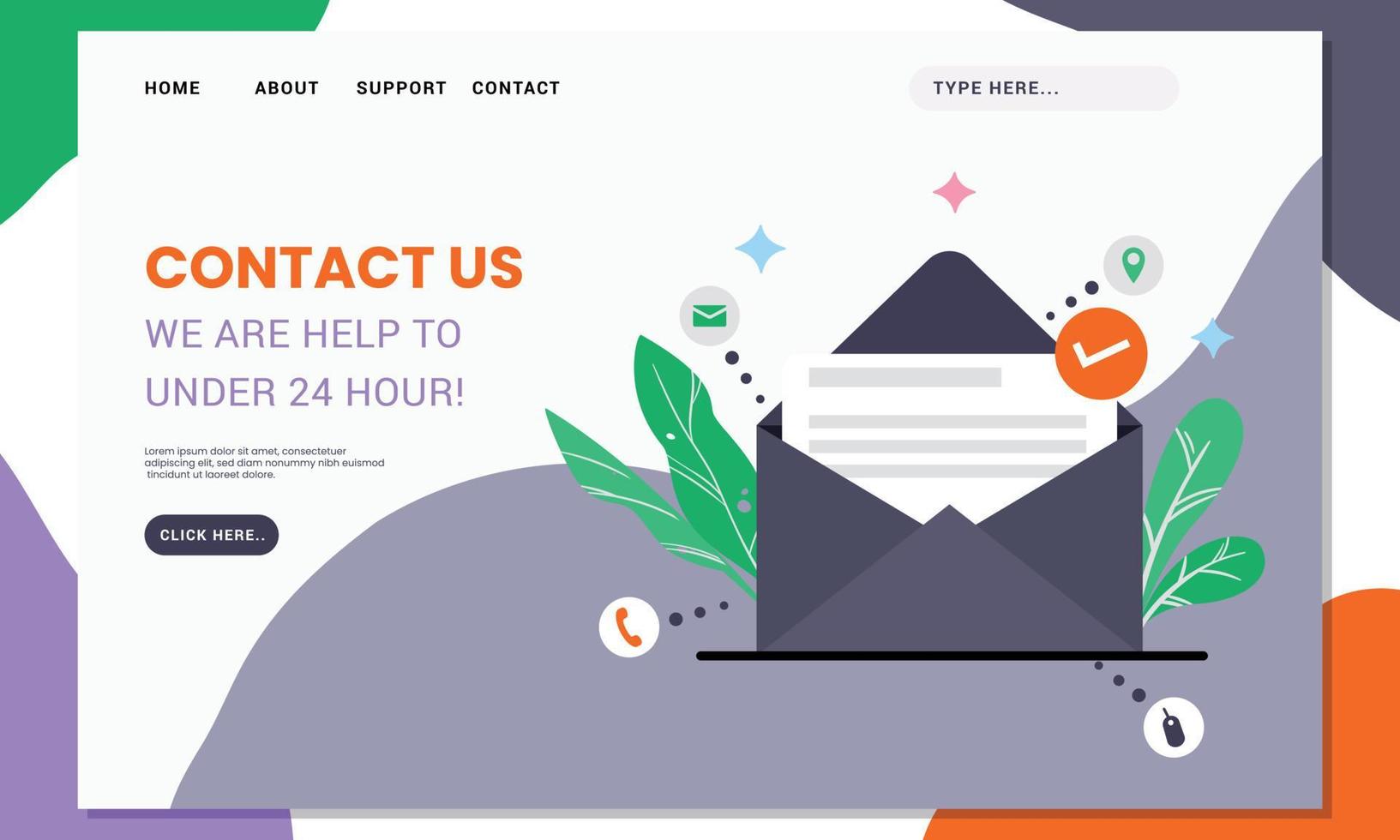 Contact us flat concept website landing page vector