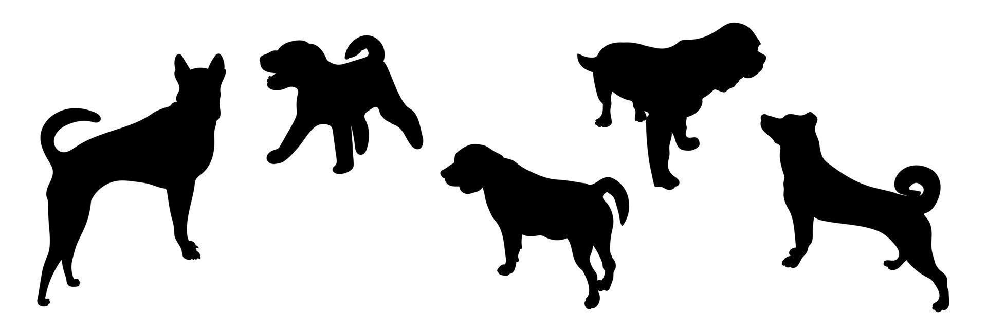 Silhouettes of dogs in different poses, set silhouettes of animals vector