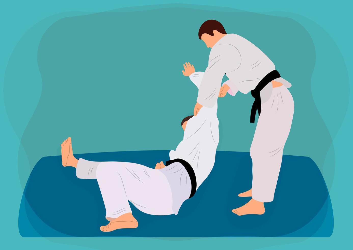 Athlete judoist, judoka, fighter in a duel, fight, match. Judo sport, martial art. Flat style. vector