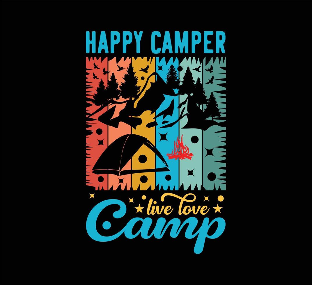 diseño de camiseta de campamento de amor en vivo de campista feliz vector