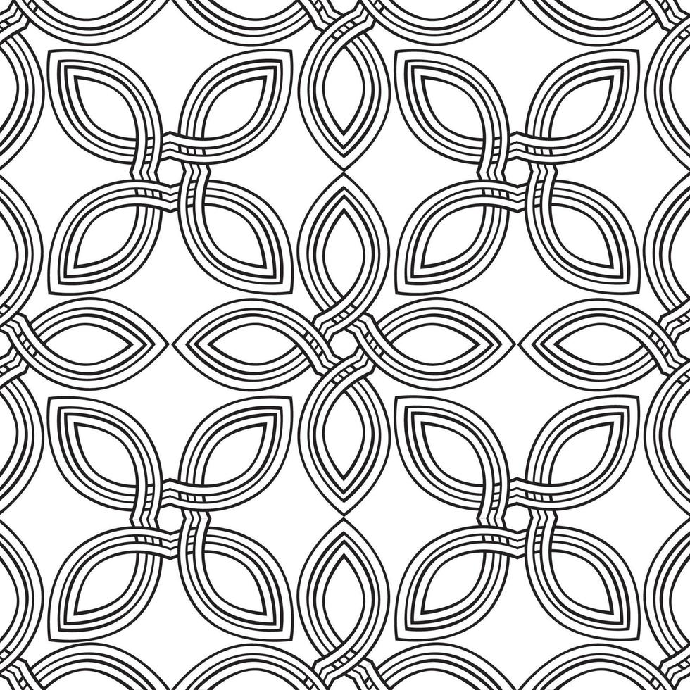 Floral geometric line seamless pattern in celtic style. Stylish ornamental monochrome background with flower petals vector