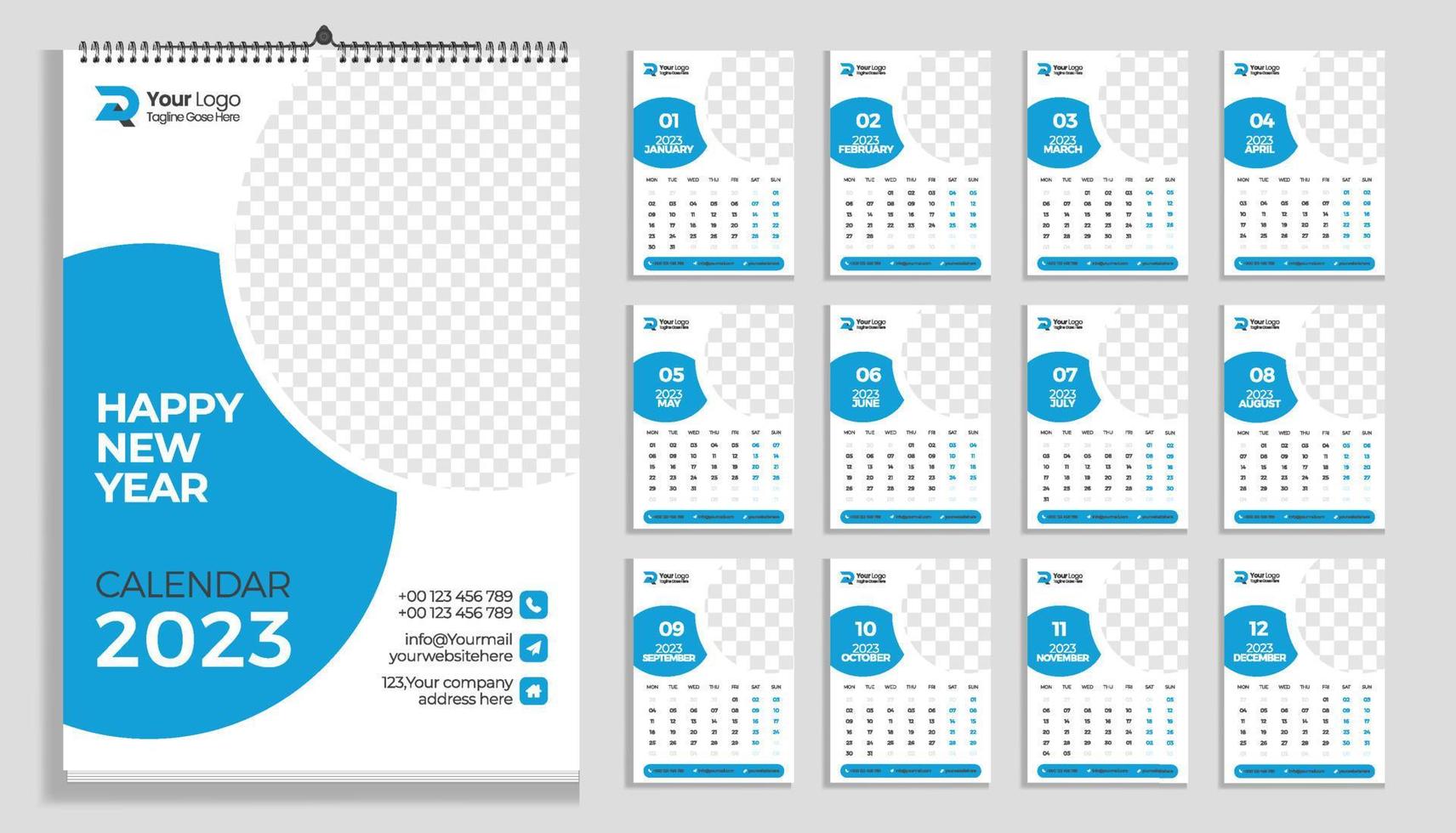 2023 wall calendar design template Free Vector