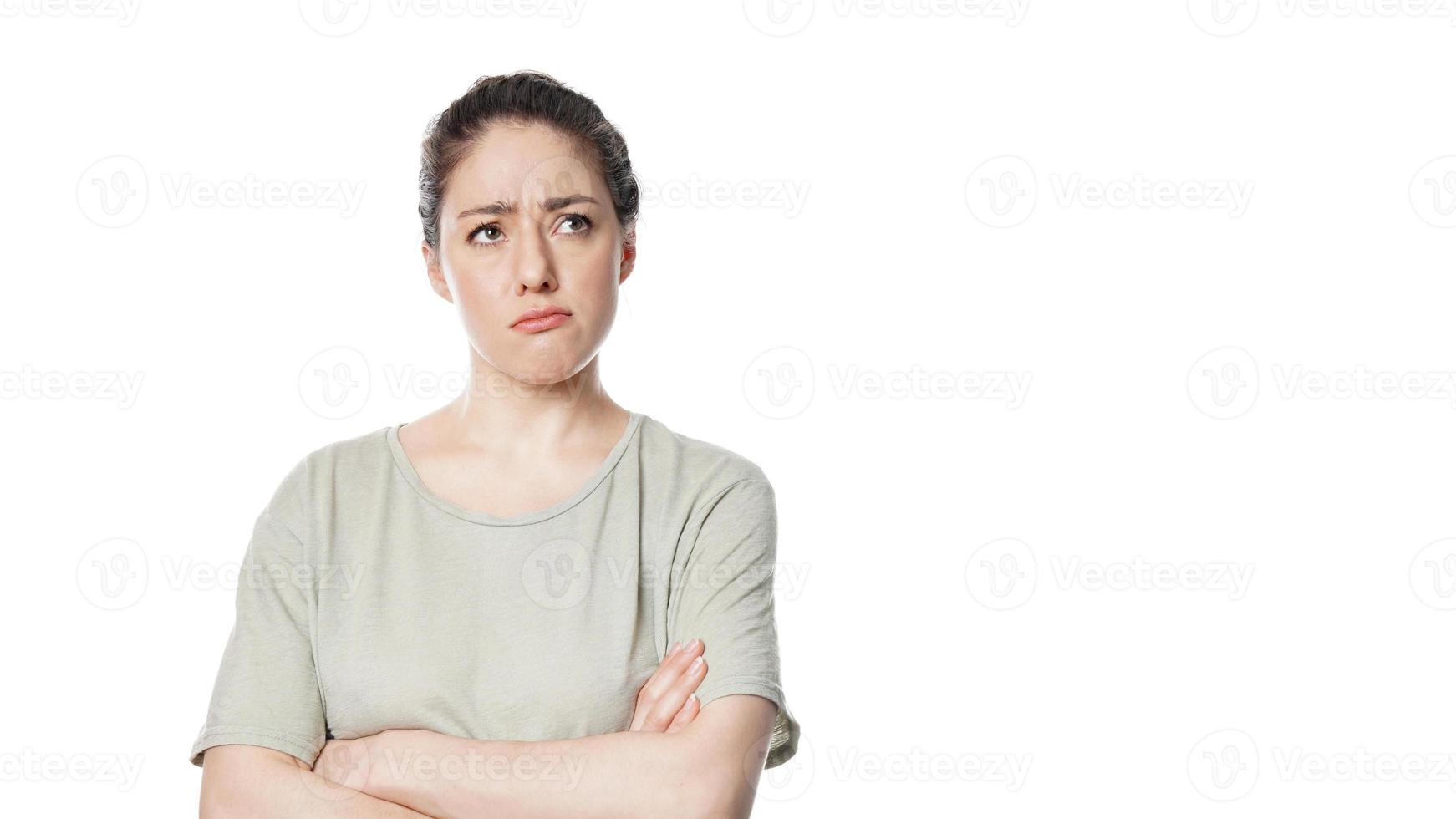 unhappy concerned young woman thinking photo