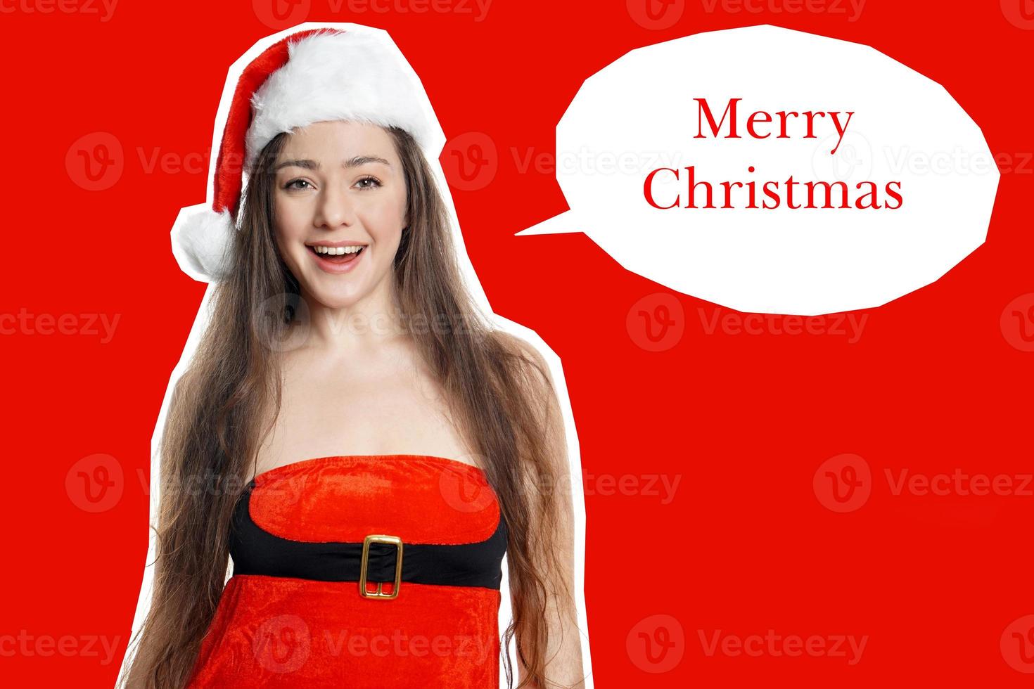 miss santa claus with merry christmas greeting photo