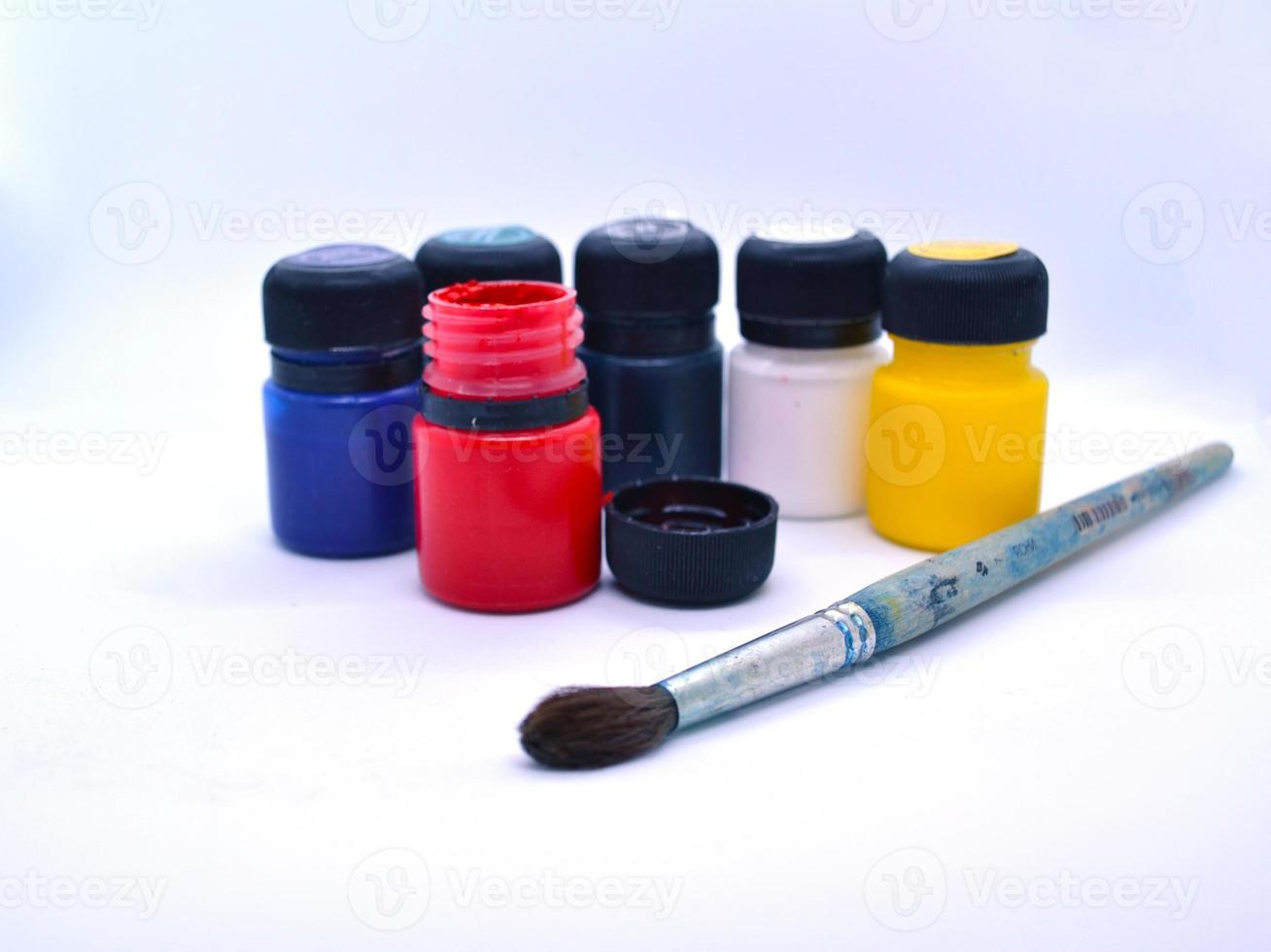 Art brush and acrylic paints photo
