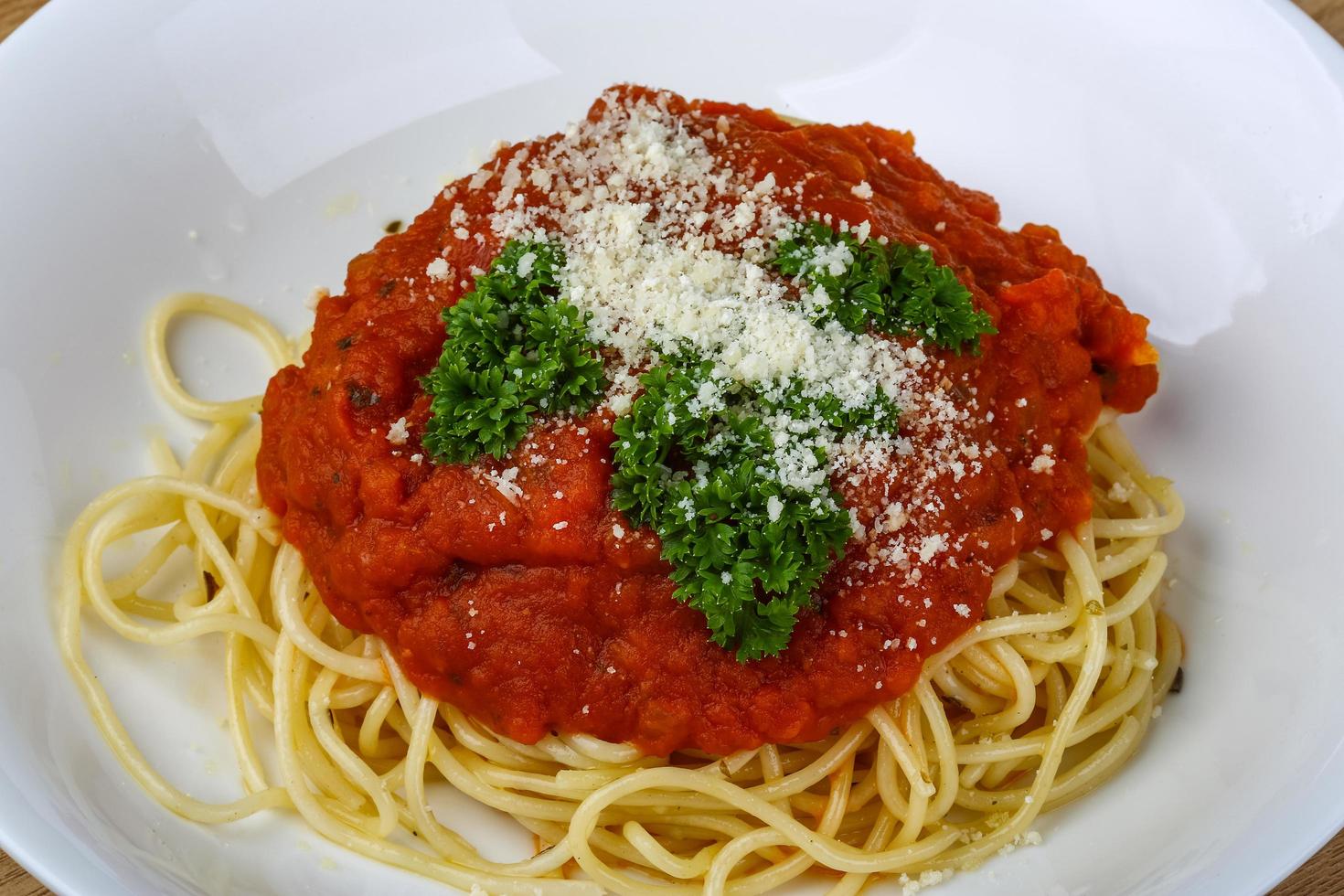 Pasta Napoli on wood photo