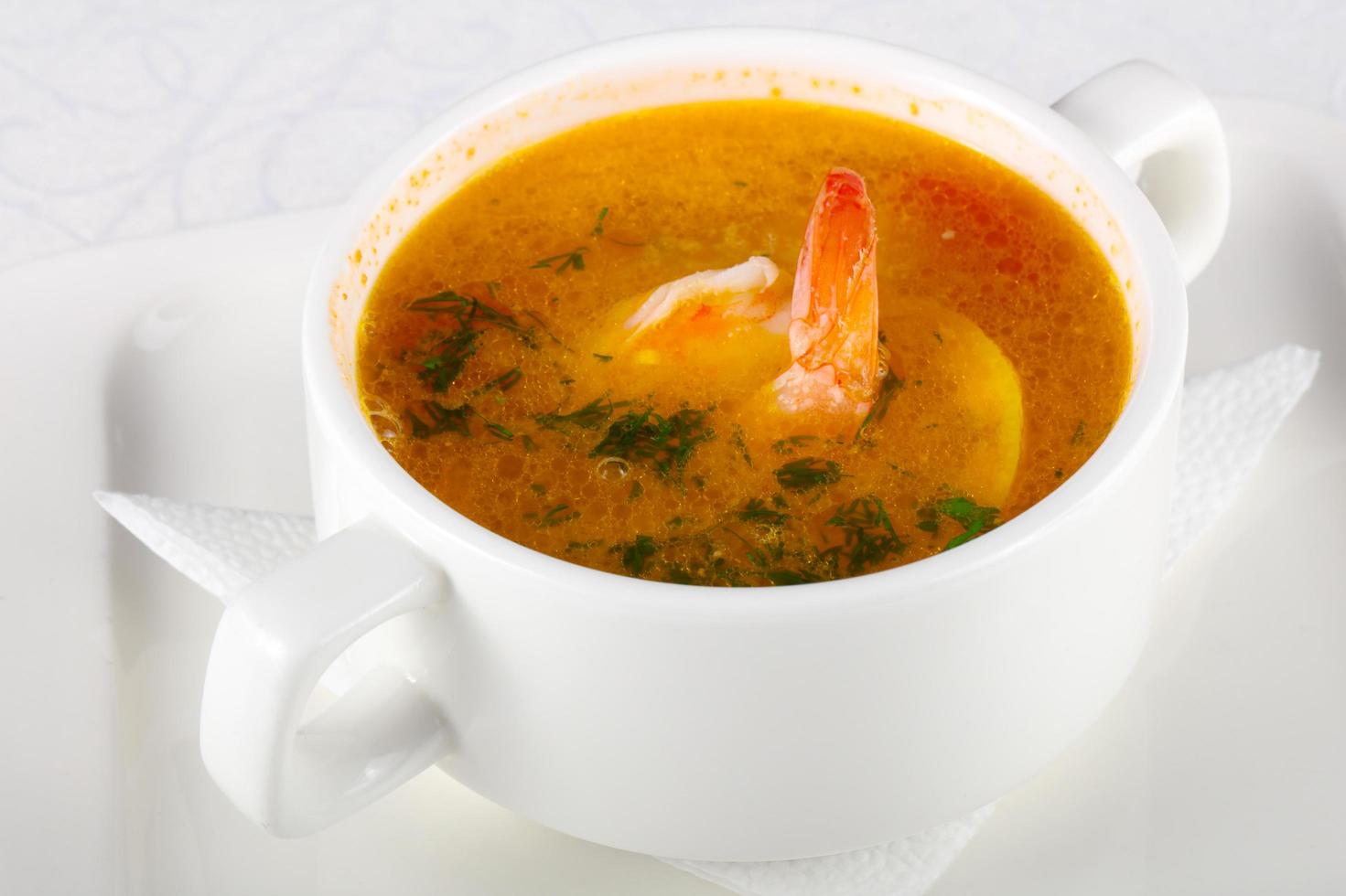 Prawn soup dish view photo
