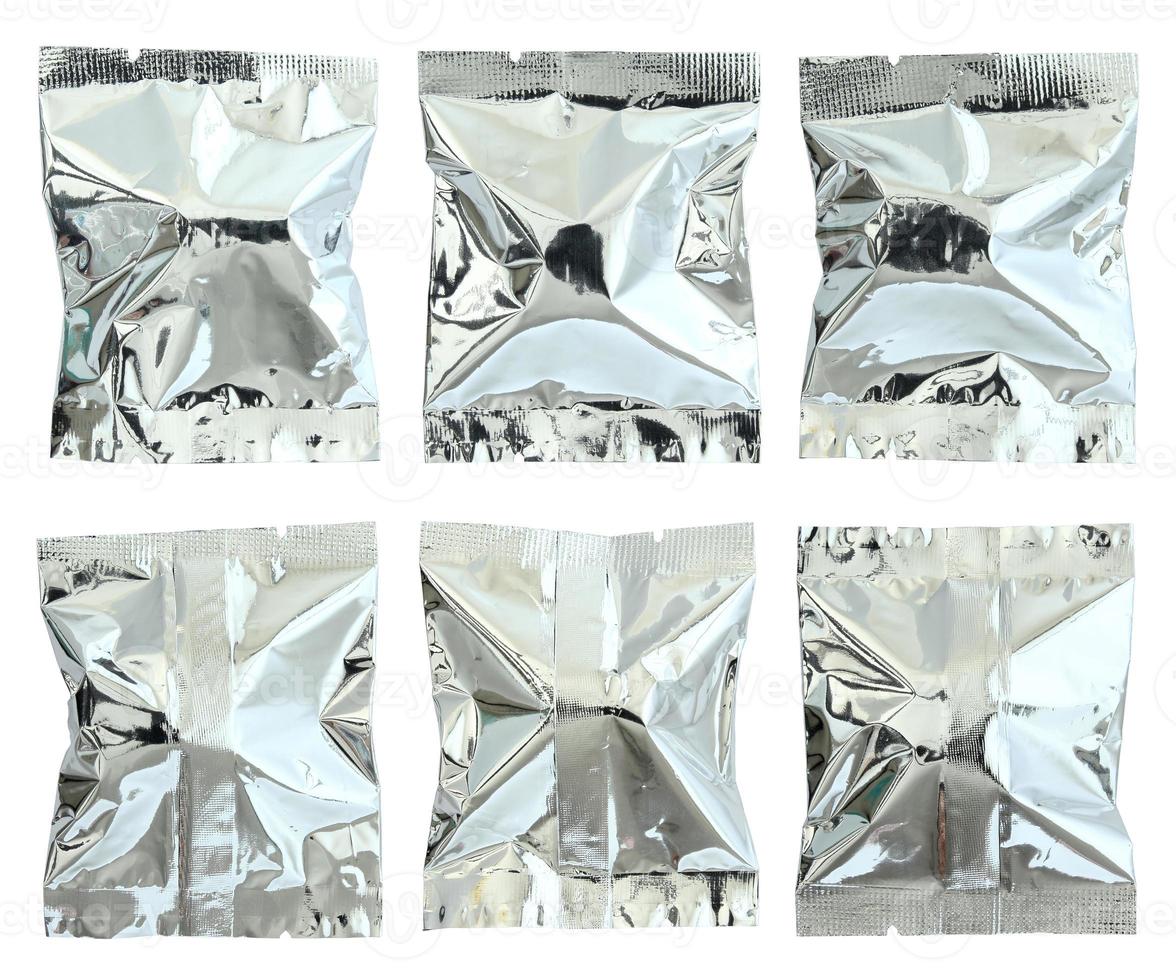 set of foil package bag isolated on white with clipping path photo