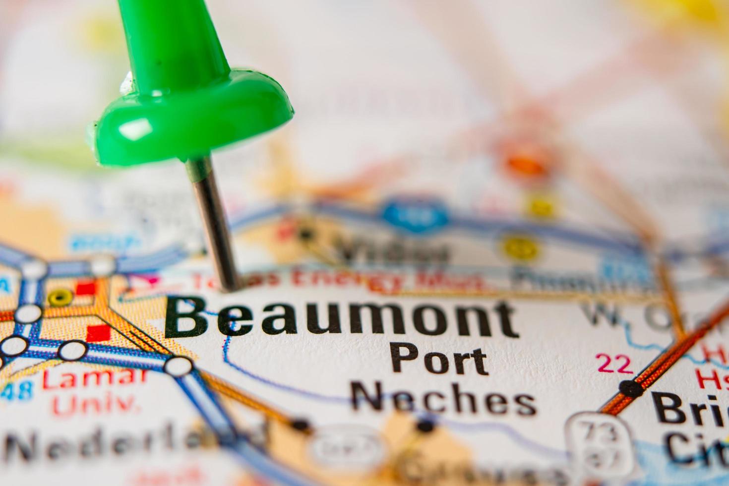 Bangkok, Thailand - January 20, 2022 Beaumont, Texas road map with red pushpin, city in the United States of America USA. photo
