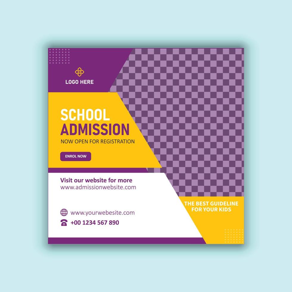 School admission social media post template design vector